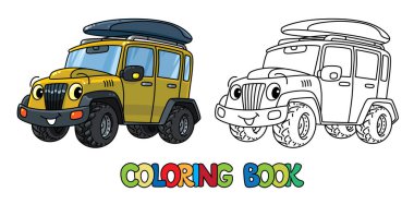 Komik araba ya da offroader gözlü boyama kitabı