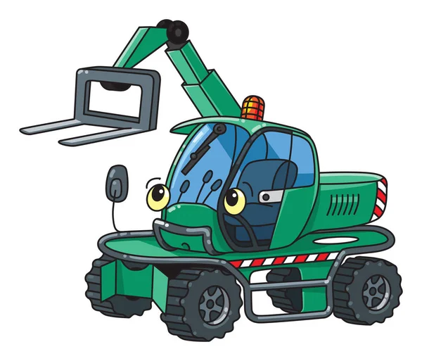 Rolig liten gaffeltruck lastbil eller loader bil med ögon — Stock vektor