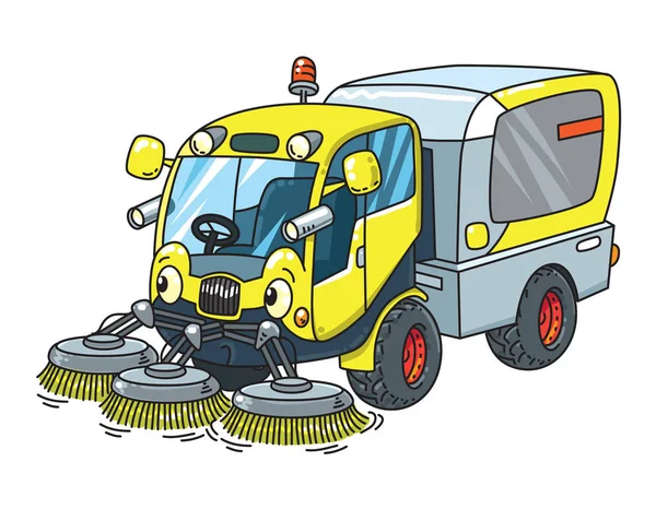 有趣的小型清扫车市政车与眼睛 — 图库矢量图片