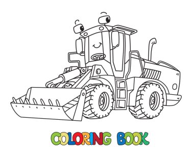 Komik inşaat traktör gözleri olan. Boyama kitabı
