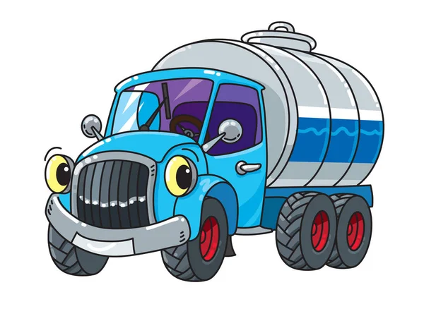 有趣的小牛奶卡车或油罐车与眼睛. — 图库矢量图片
