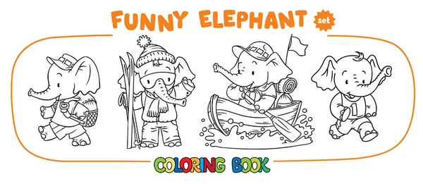 Engraçado bebê elefante quatro conjunto de livros para colorir —  Vetores de Stock