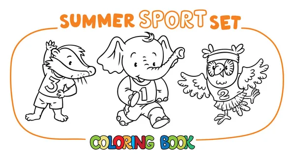 Badger, elephant and owl doing exercises. Sport. — Stock Illustration Badger, elephant and owl doing exercises. Sport. Royalty Free Stock Vectors