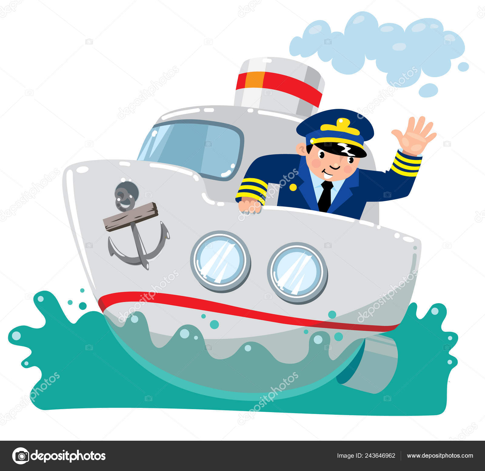 Funny Captain Boat Ship Sea Children Vector Illustration Stock Illustration  by ©passengerz #243646962