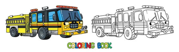Camion dei pompieri o autopompa con occhi Libro da colorare — Vettoriale Stock