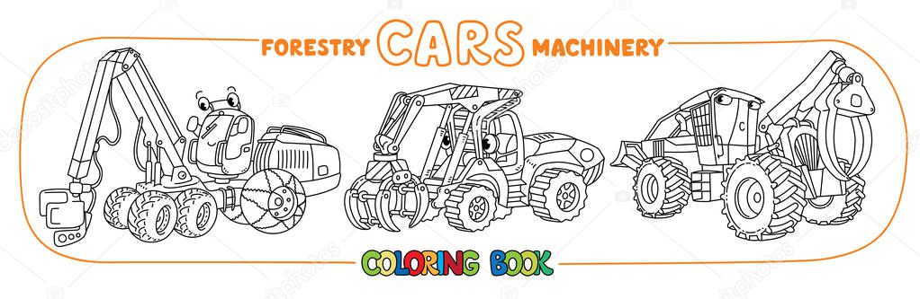 Skidder, harvester and handler cars coloring set