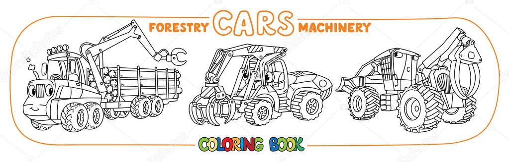 Forestry machinery funny cars coloring set