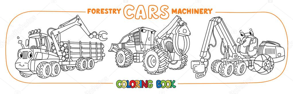 Forestry machinery funny cars coloring set