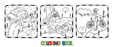 Coloring book set of roads with cars clipart