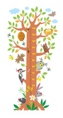 Fairy tree with animals meter wall or height chart clipart