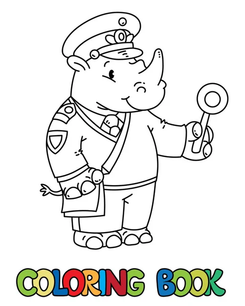 Libro para colorear ferroviario Rhino. Alfabeto animal R — Vector de stock