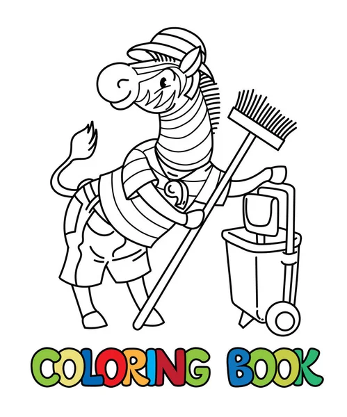 Libro para colorear guardián del zoológico de cebra. Alfabeto animal Z — Vector de stock