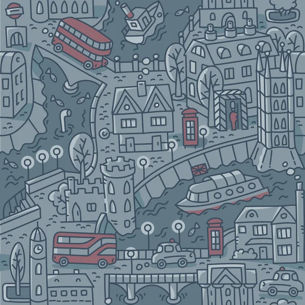 London. City seamless pattern Roads, houses, river