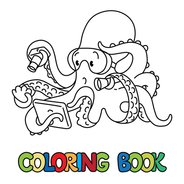 Octopus océanographe ABC livre à colorier Alphabet O — Image vectorielle