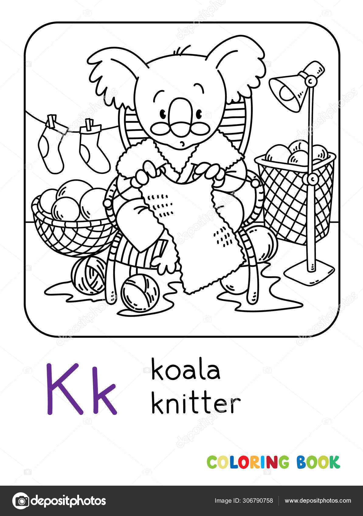 Download Koala Bear Knitter Abc Coloring Book Alphabet K Stock Vector Image By C Passengerz 306790758