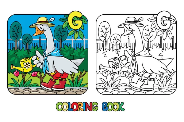 Jardineiro de ganso ABC livro para colorir. Alfabeto G — Vetor de Stock