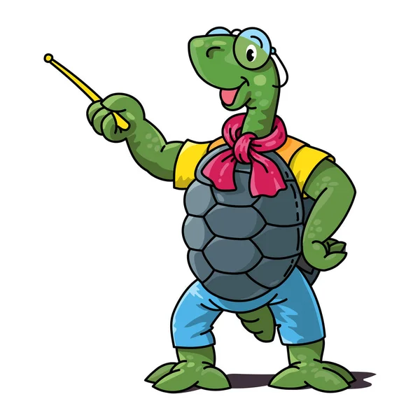 Lustige Schildkrötenlehrerin mit dem Zeiger — Stockvektor