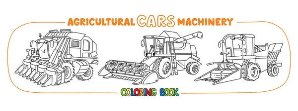 Tarım makineleri boyama kitabı komik araba seti — Stok Vektör