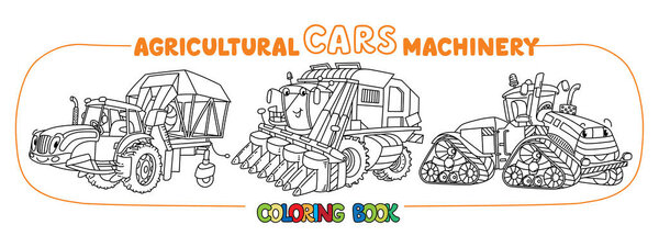 Cars coloring book set. Agricultural machinery