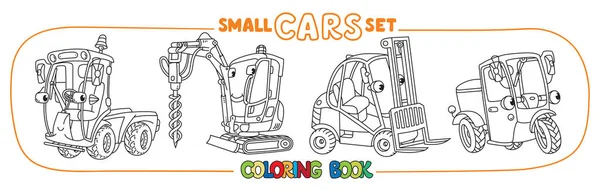 Piccole auto divertenti con gli occhi. Set libro da colorare — Vettoriale Stock