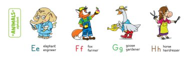 Mesleği olan hayvanlar. Komik alfabe veya ABC.