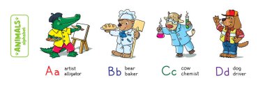 Mesleği olan hayvanlar. Komik alfabe veya ABC.