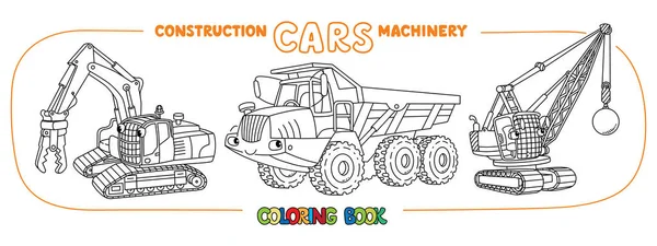 Articulated Dump Truck Destructing Excavator Wrecking Ball Truck Coloring Book — Stock Vector