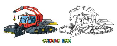 Funny Snowcat car with eyes. Coloring book clipart