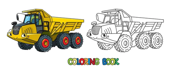 Camión volquete articulado coche con ojos para colorear libro — Archivo Imágenes Vectoriales