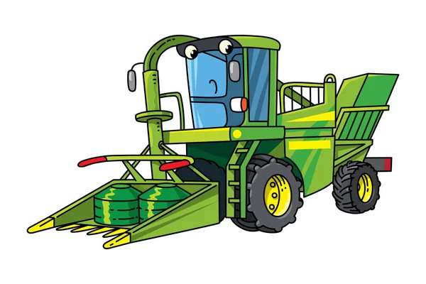 Funny combine harvester Car with eyes illustration — Stock Vector