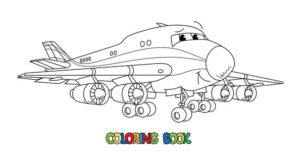 Divertido avión de carga con ojos. Libro para colorear — Archivo Imágenes Vectoriales