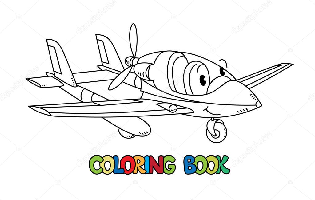 Funny light aircraft plane with eyes Coloring book