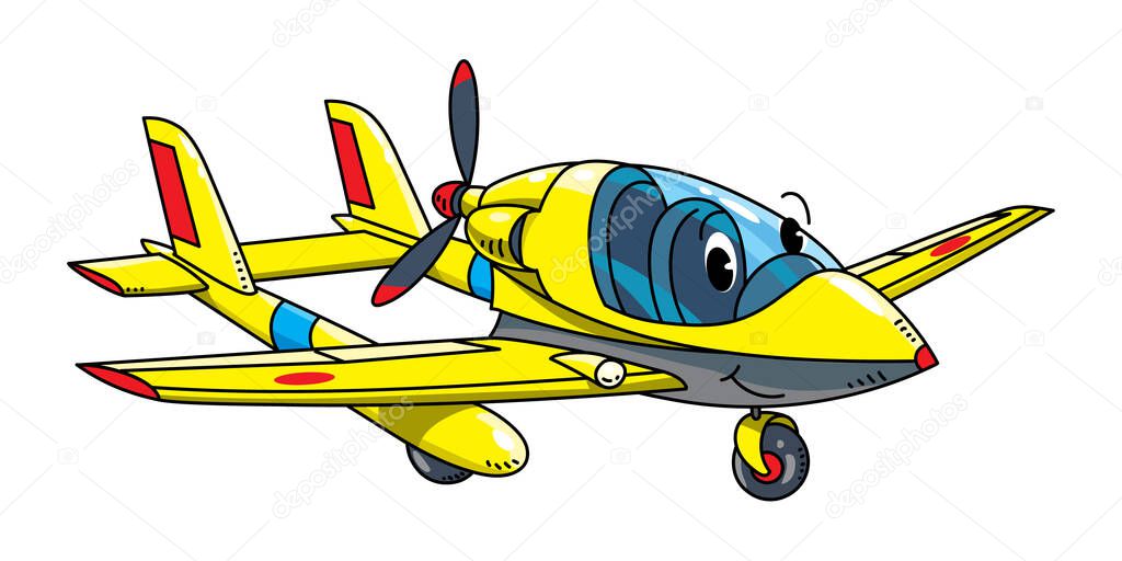 Funny light aircraft plane with eyes Kids illustration