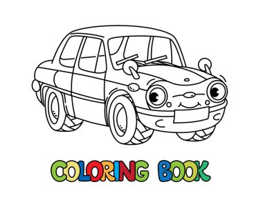 Gözleri olan komik, küçük bir retro araba. Boyama kitabı