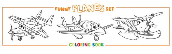 Divertidos aviones ligeros para colorear libro conjunto — Vector de stock