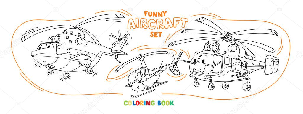 Funny light aircraft helicopters coloring book set