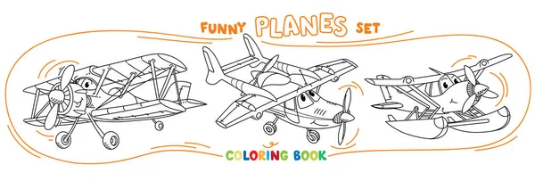 Divertidos aviones ligeros para colorear libro conjunto — Vector de stock