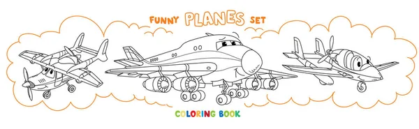 Śmieszne światła samolotów kolorowanki książki zestaw — Wektor stockowy