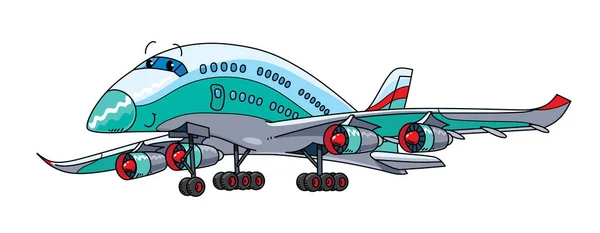 Divertido Avión Lindo Avión Pasajeros Con Ojos Boca Ilustración Vectorial — Archivo Imágenes Vectoriales