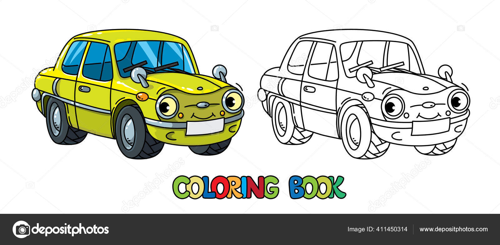 Kleine Retro Auto Kleurplaat Voor Kinderen Printen Online Grappige Vector Vectorafbeelding Door C Passengerz Vectorstock 411450314