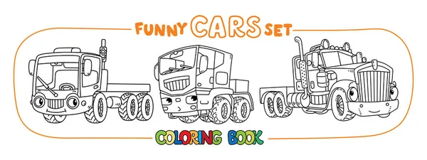 Libro Colorare Camion Pesanti Trattori Bambini Auto Simpatiche Vettore Carino — Vettoriale Stock