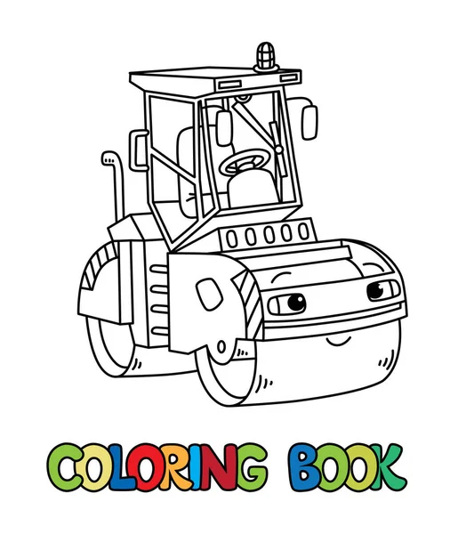 Carro compactador de asfalto engraçado com livro de colorir os olhos —  Vetores de Stock