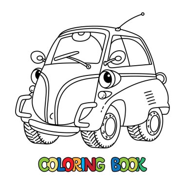 Gözleri olan komik, küçük bir retro araba. Boyama kitabı