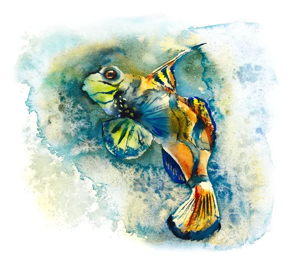 Underwater inhabitants. Sea life. Watercolor hand drawn illustration.