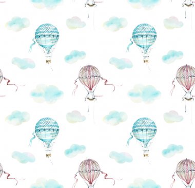 Bulutlar ile dikişsiz desen. Suluboya el çizilmiş çizimler