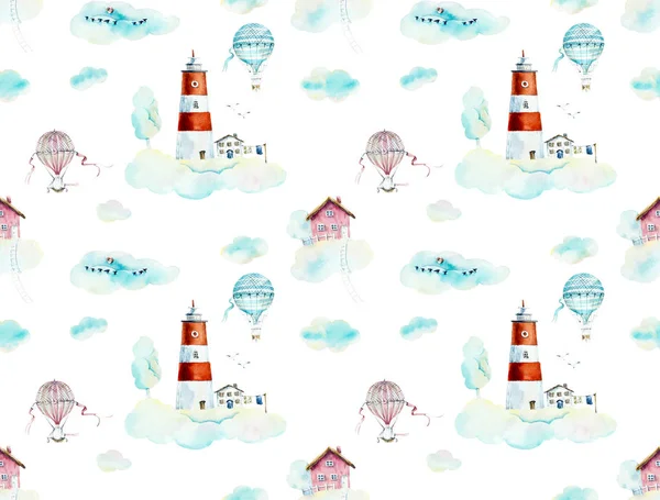 Seamless pattern with clouds. Watercolor hand drawn illustrations — Stock Photo, Image