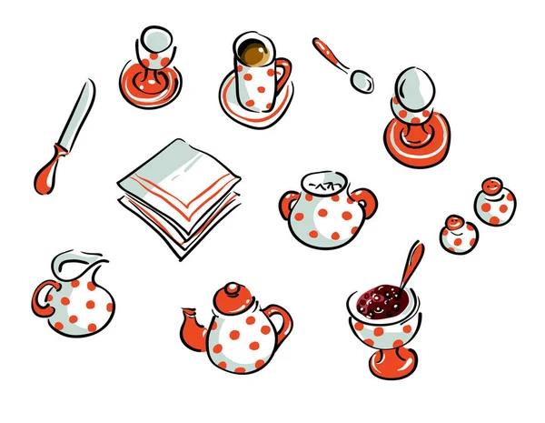 Ontbijt. Keukengerei. Vector hand getekend illustratie — Stockvector