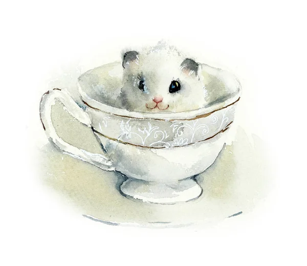 Witte hamster. Aquarel hand getekend illustratie. — Stockfoto