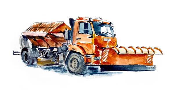 Camión de invierno Kamaz. Acuarela ilustración dibujada a mano — Foto de Stock