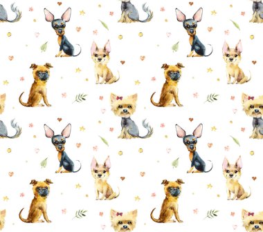 Çizgi filmdeki küçük köpekler. Suluboya el çizimi çizimi